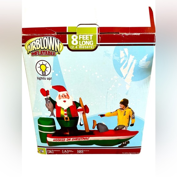 8FT Christmas Inflatable Santa Clause Fishing on a Boat - Picture 2 of 14